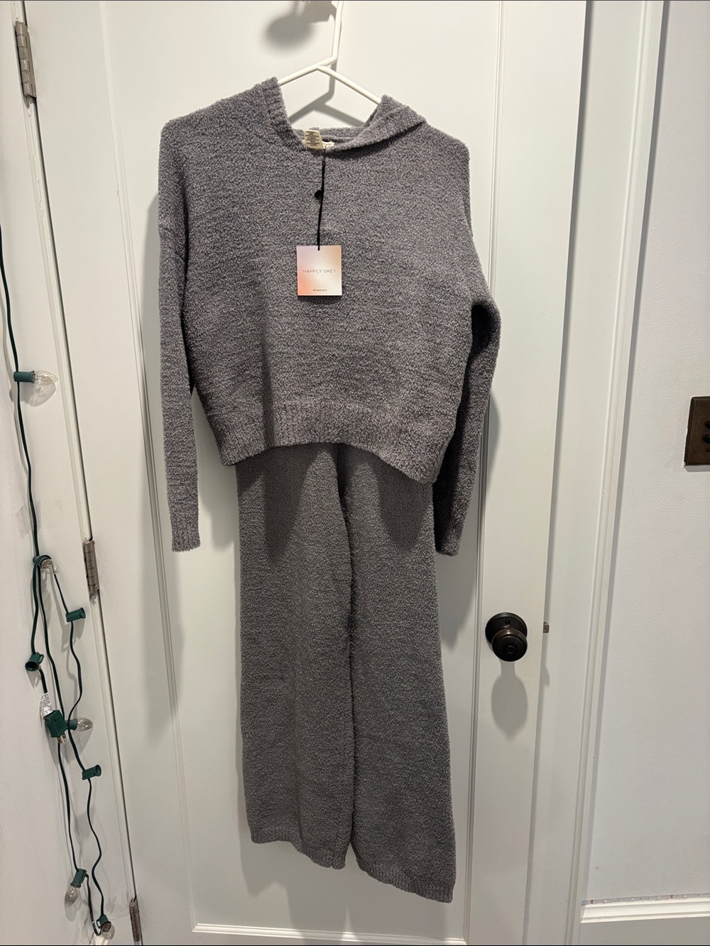 Cropped Hooded Knit Sweater & Wide-Leg Lounge Pants - Gray